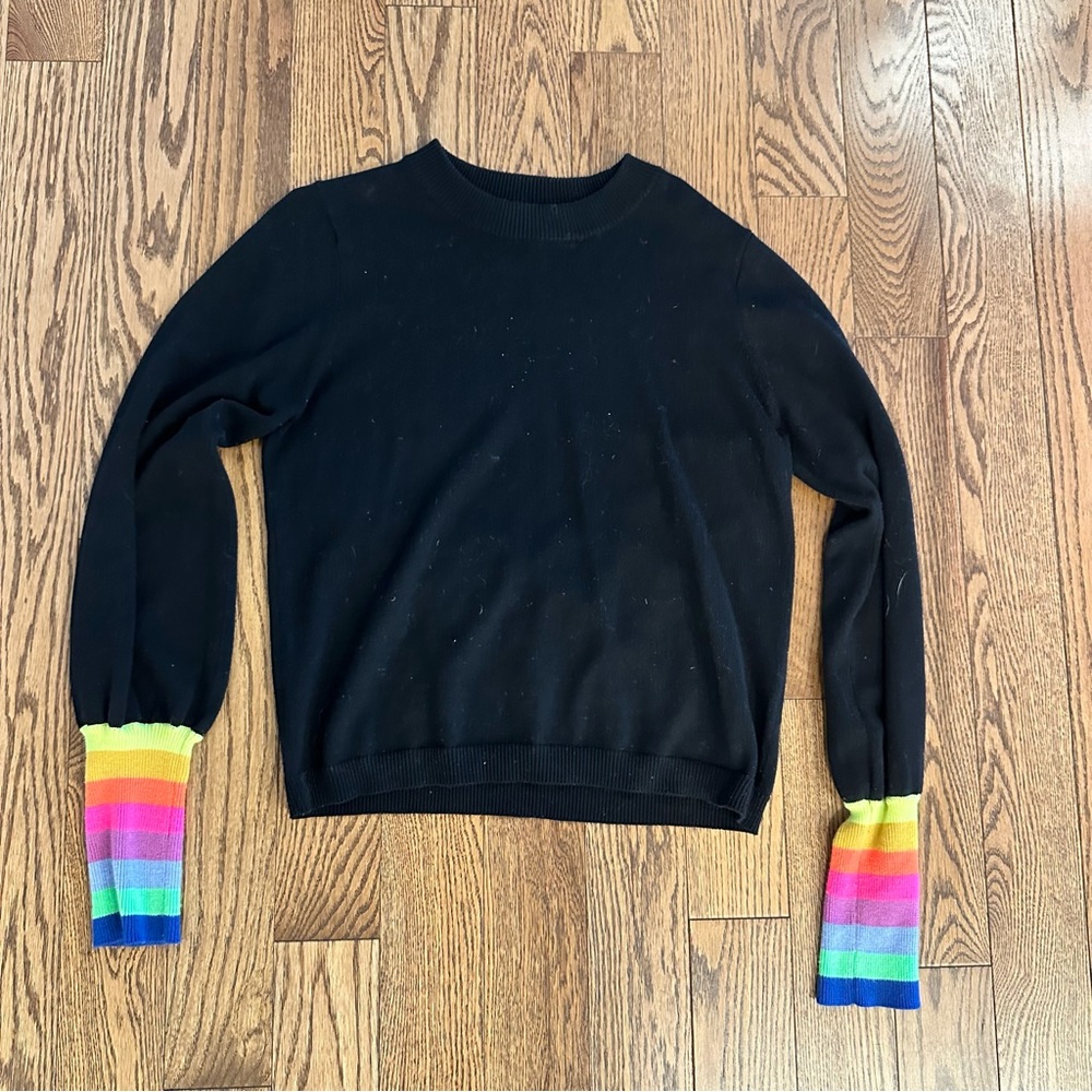 WHISPER by Brodie Cashmere- sweater rainbow sleeve sweater black small
